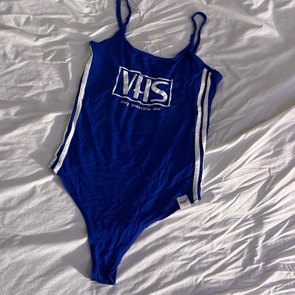 “VHS” athleisure royal blue body suit
